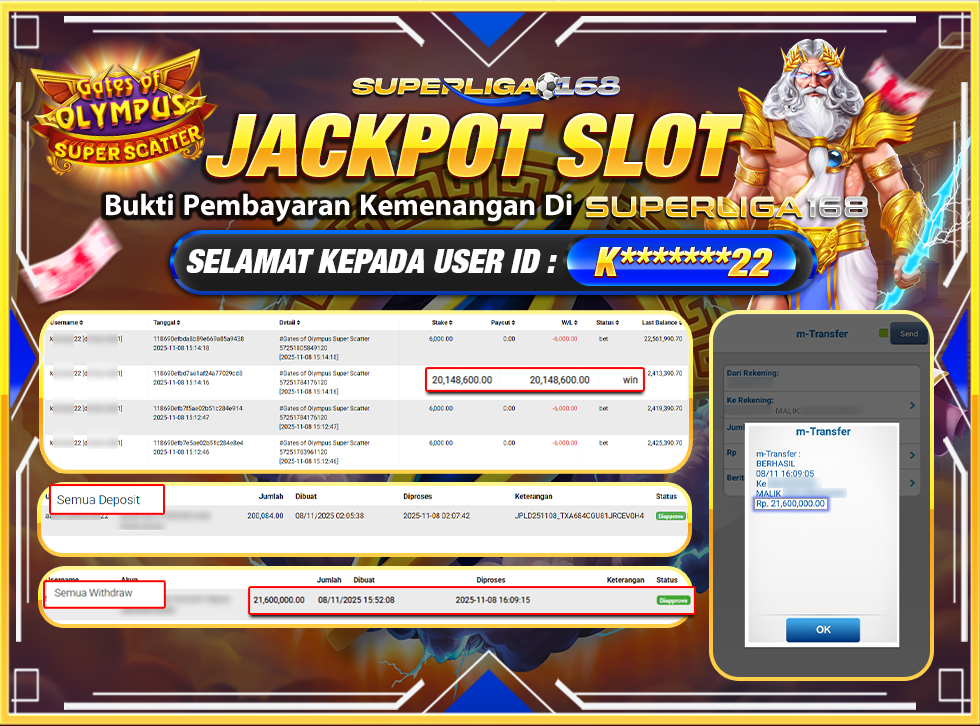 SUPERLIGA168 JACKPOT GATES OF OLYMPUS SUPER SCATTER Rp.21,600,000-LUNAS